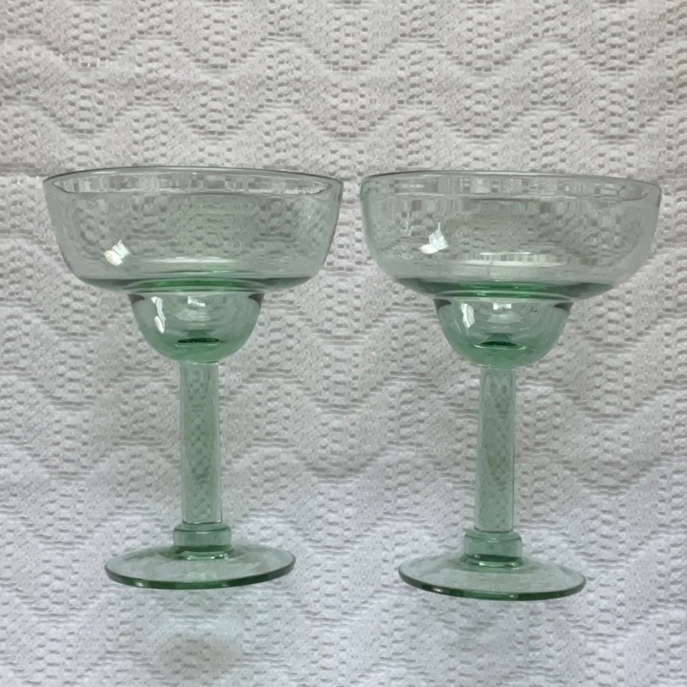 Large Margarita Glasses Set of 2 Green Glass